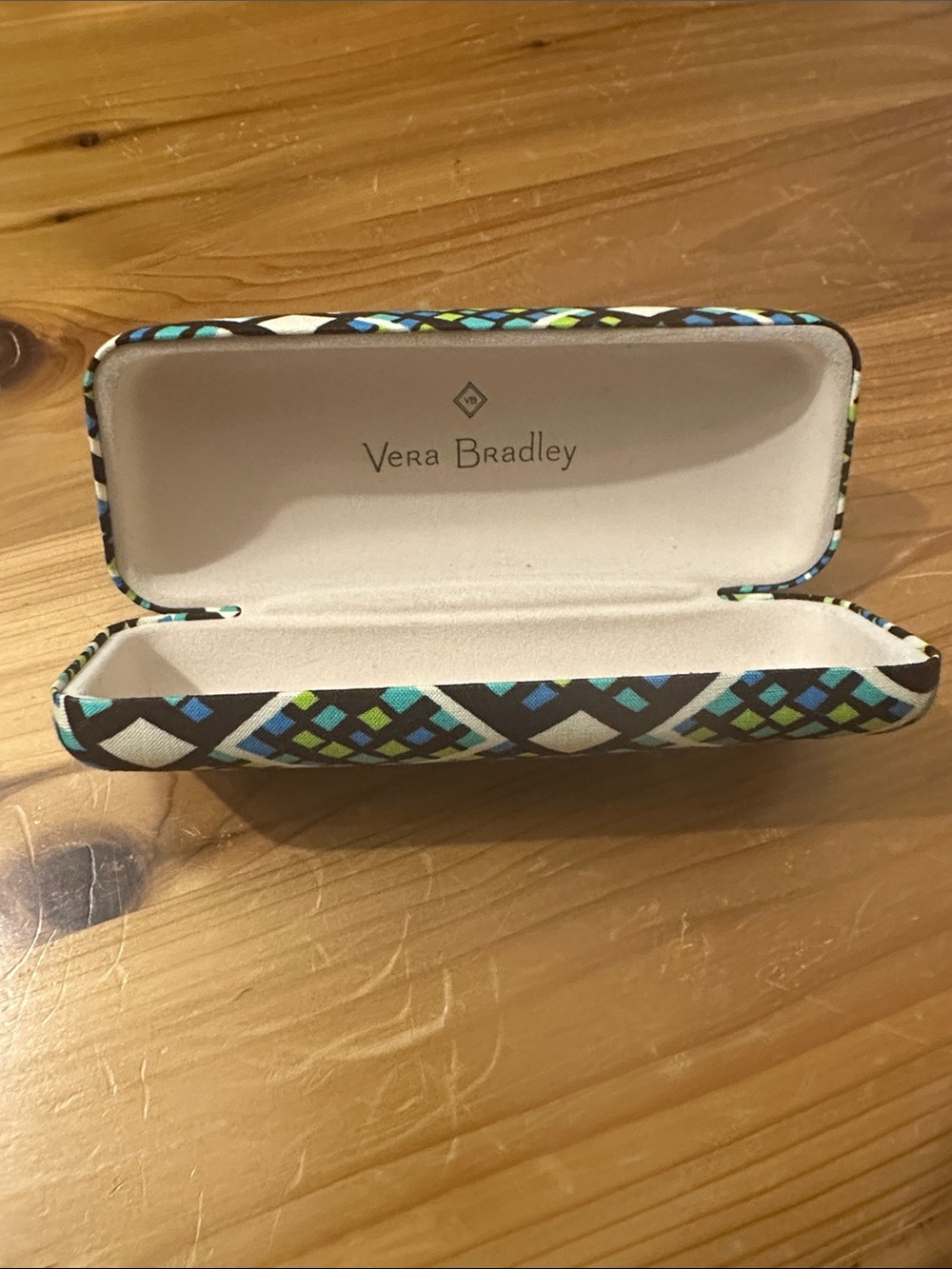 Vera Bradley Brown, Blue & Green Geometric Eyeglass Case Rain Forest